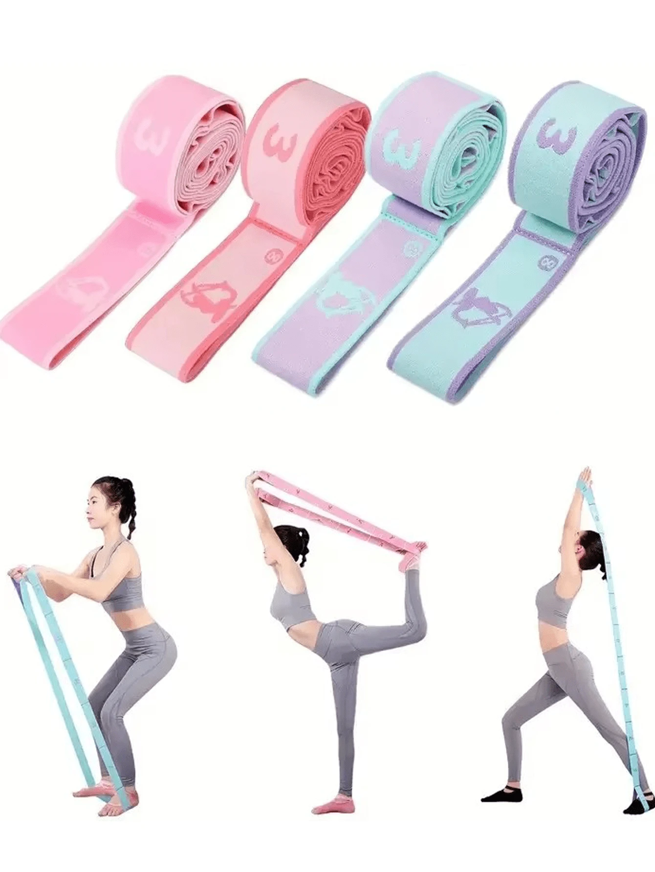 1 pieza Banda de resistencia de yoga elástica, multisección, entrenamiento de baile para adultos, ejercicio de gimnasio y pilates en casa, entrenamiento de acondicionamiento físico - Multicolor - Ver 1