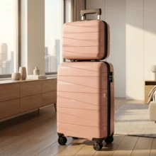 This Set Includes A 20-Inch PP Softshell Carry-On Suitcase And A 14-Inch PP Softshell Cosmetic Bag. Features Silent Swivel Wheels For 360° Rotation, A Durable And Wear-Resistant Patchwork Design, Making It The Perfect Choice For Business Trips Or Travel. Available In Rose Gold. - Rose Gold - View 8