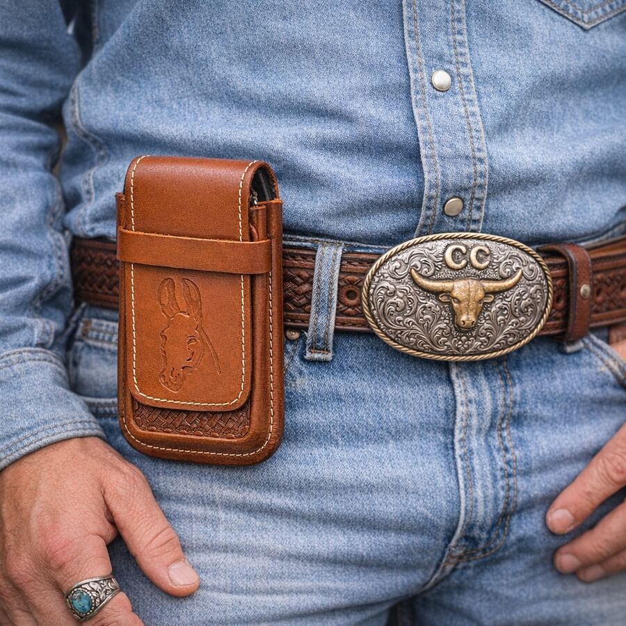 Capa Celular Universal Prende no Cinto Bainha Country - Caramelo - Visão 1