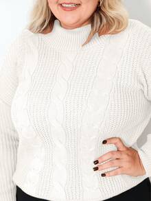 Women's Plus Size High Neck Premium Knit Blouse For Winter, Cold Weather, Elegant, Modern, Long Sleeve, Casual - 離開 - 查看 6