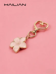 HAILIAN 1个合金材质樱花造型心形钥匙扣，轻巧优雅，樱花造型，适合作为包包挂件、汽车钥匙链、情侣生日节日礼物、钱包挂饰、可爱少女心物品、汽车必备用品、汽车装饰品 - 粉色 - 查看 3