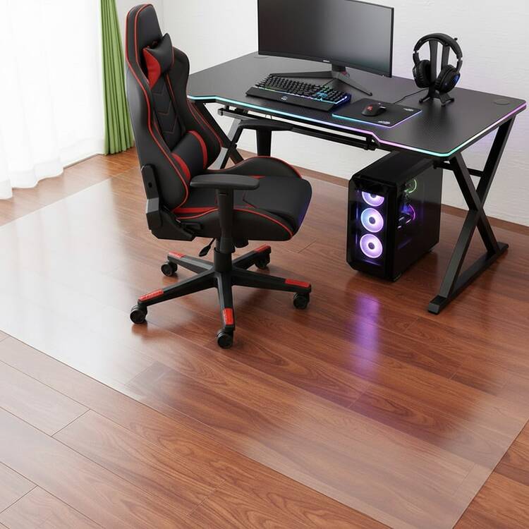 1.5mm厚 チェアマット 透明 90×120cm クリア 床保護マット 厚み1.5mm PVC マット 大型デスク足元マット 床傷防止 特大サイズ オフィス/食卓/フロア/畳/机下/椅子/床暖房対応 (90x120cm, 1.5mm) - 透明 - 見る 2