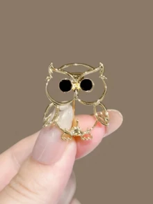 1pc Minimalist Chic Smooth Owl Brooch, Gold/Silver Color, Versatile Elegant Luxury Boutique Accessory For Women Gifts For Mother, Father, Graduation, And Teacher - Multicolor - View 3