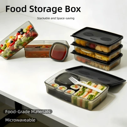 3-Layer Bento Lunch Box Set With Dipping Sauce Compartment And Utensils, Material, Suitable For School, Work, Picnic, Kitchen, Thanksgiving