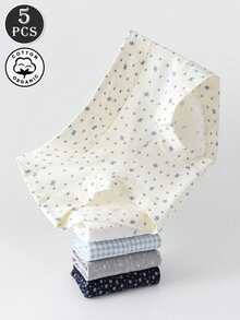 Paquete de 5 bragas de algodón con estampado floral y lazo, de cintura media y cobertura completa para mujeres - Multicolor - Ver 15