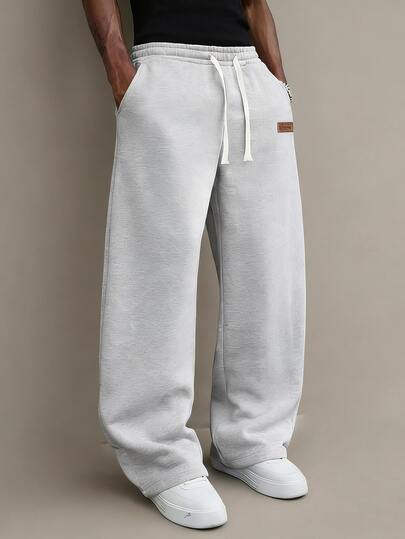 Unisex Solid Color Drawstring Sweatpants, Loose Wide-Leg Design, Lightweight Fabric For Spring And Summer, Comfortable For Commuting And Everyday Wear.