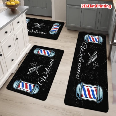 1/2/3Pcs Durable & Non-Slip Welcome Mat, Hair Scissors Printed Carpet For Home Living Room Bedroom Hallway Barbershop, Gift For Barber, Home Decoration