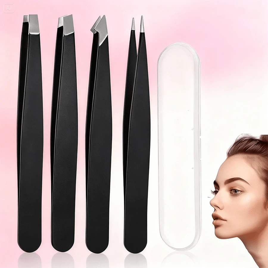 1 Set Professional Stainless Steel Tweezers - Precision Slant & Pointed Tips For Eyebrow, Facial Hair Removal, Splinter & Blackhead Removal - Durable, Easy-Grip Design For Men & Women, Precision Tweezers|Sleek Tweezer Design|Durable Construction, Tweezers For Hair Removal - Black - View 1
