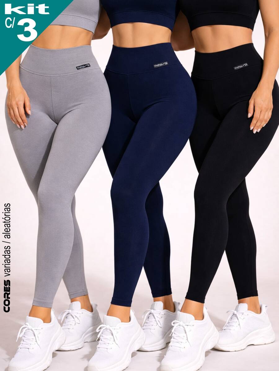 Kit Of 3 Women's Leggings For Gym, Fitness, Training, Running, Yoga, Gymnastics, Sports Pants For Everyday Use. - 彩色 - 查看 1