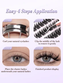 Neweye 120 Stück V-förmige, selbstklebende Wimpern, D-Krümmung, selbstklebende Wimpernbüschel, flauschig, 10-16 mm gemischt, einzelne selbstklebende DIY-Wimpernverlängerungen, klebefrei, Büschel-Wimpern, natürlich, fließend, Wimpernverlängerung, Geschenk für Frauen & Mädchen Make-up Tools - D - View 8