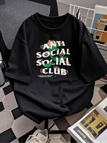 Anti Social Rose Club Women's Graphic Print TShirt  Edgy Streetwear Style, Premium Soft Pure Cotton, Casual Everyday Top, Perfect Gift For Her, Express Your Unique Self - 黑色 - 查看 2