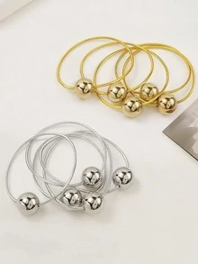 6个装女士简约百搭金银色球形发圈，高弹力发带，适用于丸子头、马尾辫，不伤发。 - 銀色 - 查看 8