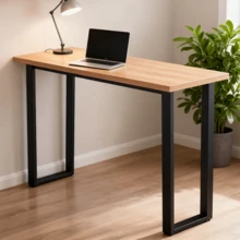 AINPECCA Bar Table Breakfast Counter Table With Effect Top Metal Legs Industrial Style Coffee Kitchen - Oak - View 6