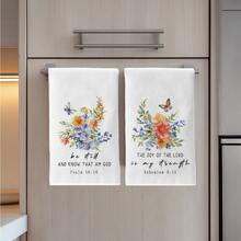 2pcs Watercolor Floral & Butterfly With Bible Verse Pattern Kitchen Towels, 40*60cm Soft Microfiber Material, Suitable For Home, Kitchen, Restaurant, Outdoor Camping, Tabletop Cleaning, Dish Drying, Hand Drying, Holiday Gift - Multicolor - View 5
