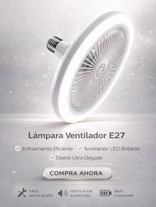 Ceiling Fan With White LED Light And 5 Blades - White - View 2