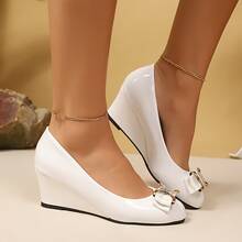 Geeyea One  Casual  Business  Outdoor  Cute  Workwear Style    Polyurethane(PU)    Bow  Rhinestone    Wedge Pumps  Holiday  School  Vacation  Party  Office    All Season - trắng - Xem 3