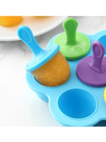 1个硅胶七孔冰棒模具，多功能硅胶冰棒模具，冰淇淋模具，DIY儿童自制冰淇淋模具，家用多功能冰淇淋模具，厨房用具，冰棒，水果，冰淇淋，刨冰，冰块，婴儿辅食，布丁，蛋糕，食品，家庭，厨房，家居 - 彩色 - 查看 7