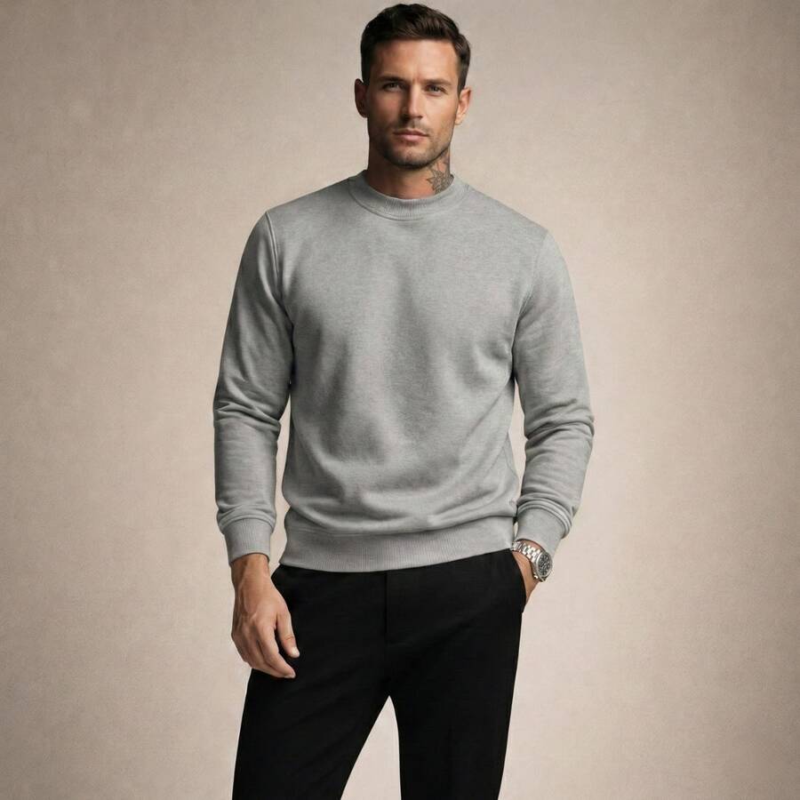 Crew Neck Sweatshirt, Versatile Winter Sweater, Premium Outerwear For Maximum Comfort. - Grey - View 1