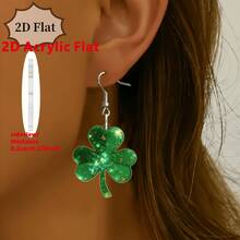 St. Patrick's Day Clover Earrings – 2D Acrylic Green Shamrock Design, Lucky Festival Gifts For Women - Multicolor - View 5