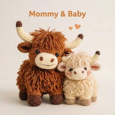 2pcs Crochet Animal Craft Kit For Beginners, Includes Detailed Written Instructions, Highland Cow DIY Handmade Craft, Suitable For Adult Birthday, Valentine's Day, Easter Gifts, Cute Farmhouse Home Decor For Spring