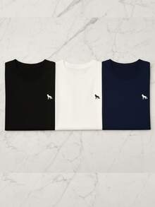 KIT OF 3 ACOSTAMENTO MEN'S COTTON T-SHIRTS, LOBO CASUAL SUMMER FASHION UNISEX SHORT SLEEVE - ĐEN - XANH DƯƠNG - BEIGE - Xem 10