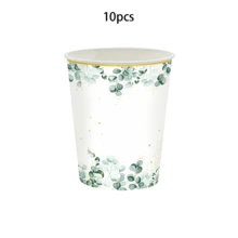 10pcs/20pcs Sage Green Leaves Color Party Supplies Serve Guests Eucalyptus Flowers Disposable Paper Plates Napkins And Cups For Bridal Baby Shower Birthday Wedding Party Decorations - Multicolor - View 12