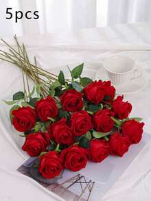 1pc/2pcs/5pcs Artificial Rose Flowers With Stems, Red Fake Flowers For DIY Wedding Centerpiece, Bridal Room And Aesthetic Decor, Suitable For Dining Table, Restaurant, Room, Home, Bathroom, Bedroom, House, Anniversary, Beautiful Gift, Office, Porch, Garden And Indoor/Outdoor Wedding Decoration, Suitable For Wedding Season, Anniversary, Mother's Day, Earth Day, Office Decor - Multicolor - View 14