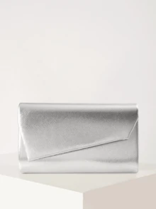 REMANLAND Luxury PU Solid Color New Women's Clutch Bag, Glamorous And Fashionable Flap Party Evening Bag With Hidden Card Slots And Compartments, Detachable Metal Chain Shoulder/Crossbody Strap, Suitable For Parties, Galas, Gatherings, Weddings, And Makes A Great Gift - Silver - View 3