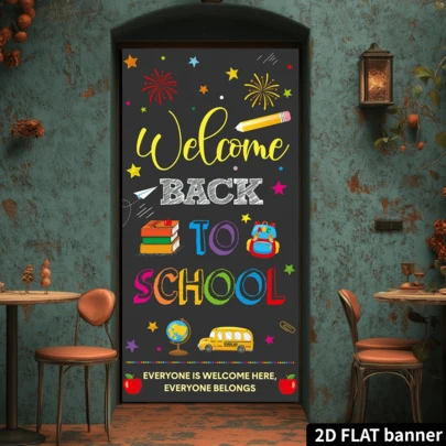 Bannière de porte de couverture plate 2D pour la rentrée scolaire, la première journée d'école, les décorations de fête en classe