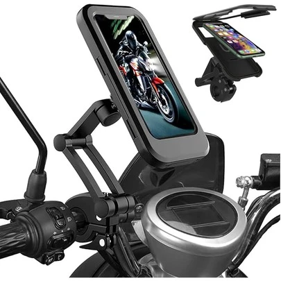 Soporte de manillar de bicicleta impermeable, soporte de navegación con pantalla táctil de TPU para motocicleta, soporte telescópico para teléfono de bicicleta eléctrica, funda magnética para visera de sol para teléfono, funda protectora a prueba de golpes y a prueba de viento y polvo para ciclismo al aire libre, adecuada para todos los teléfonos inteligentes de menos de 7 pulgadas, bolsa impermeable compatible con Face ID y GPS, adecuada para accesorios de scooter, bicicleta de montaña, entrega de alimentos