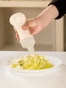 1个五孔挤压式调味瓶，防漏酱汁/调味料分配器，适用于沙拉、烤肉、番茄酱、蛋黄酱、蜂蜜、奶油和其他烹饪/烘焙用料。 - 彩色 - 查看 2