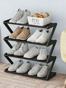 1pc 4-Tier Z-Shaped Shoe Rack, Plastic Freestanding Storage Shelf, Multi-Function High Capacity Storage Rack, Easy Assembly Floor-Standing, No Tools Required, Stackable, Essential For Home & Dorm, Space Saving, Organize Shoes, Boots & Miscellaneous, Suitable For Hallway, Wardrobe, Living Room, Bedroom - Multicolor - View 3