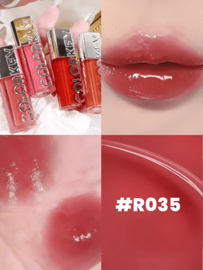 COLORKEY Aceite de Labios de Miel con Textura de Olas de Agua, Repara Líneas de los Labios, Lápiz Labial Líquido, Previene Labios Secos y Agrietados, Brillo de Labios Hidratante, Alto Brillo, No Pegajoso, Cuidado Nutritivo de Labios, Atenúa Líneas de los Labios, Cuida los Labios, Crea Maquillaje de Labios Refinado. Producto de Marca Cosmética, Adecuado para Mujeres y Niñas, Opción Ideal para la Temporada de Otoño/Invierno, Puede Crear Maquillaje Latte, Maquillaje Y2K, Maquillaje de los 90, Maquillaje de Chica Genial, Combinación de Maquillaje de Labios, Maquillaje de Novia, Maquillaje del Día de San Valentín, Etc.