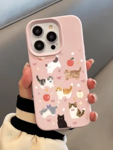 1pc Pink Star, Apple, Cat Minimalist Personalized Full Coverage TPU Shockproof Phone Case Compatible With Apple 17, 16, 15, 14, 13, 12, 11 Pro Max, Air - Multicolor - View 1