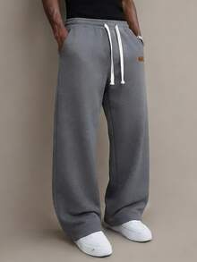 Unisex Solid Color Drawstring Sweatpants, Loose Wide-Leg Design, Lightweight Fabric For Spring And Summer, Comfortable For Commuting And Everyday Wear. - Dark Grey - View 1