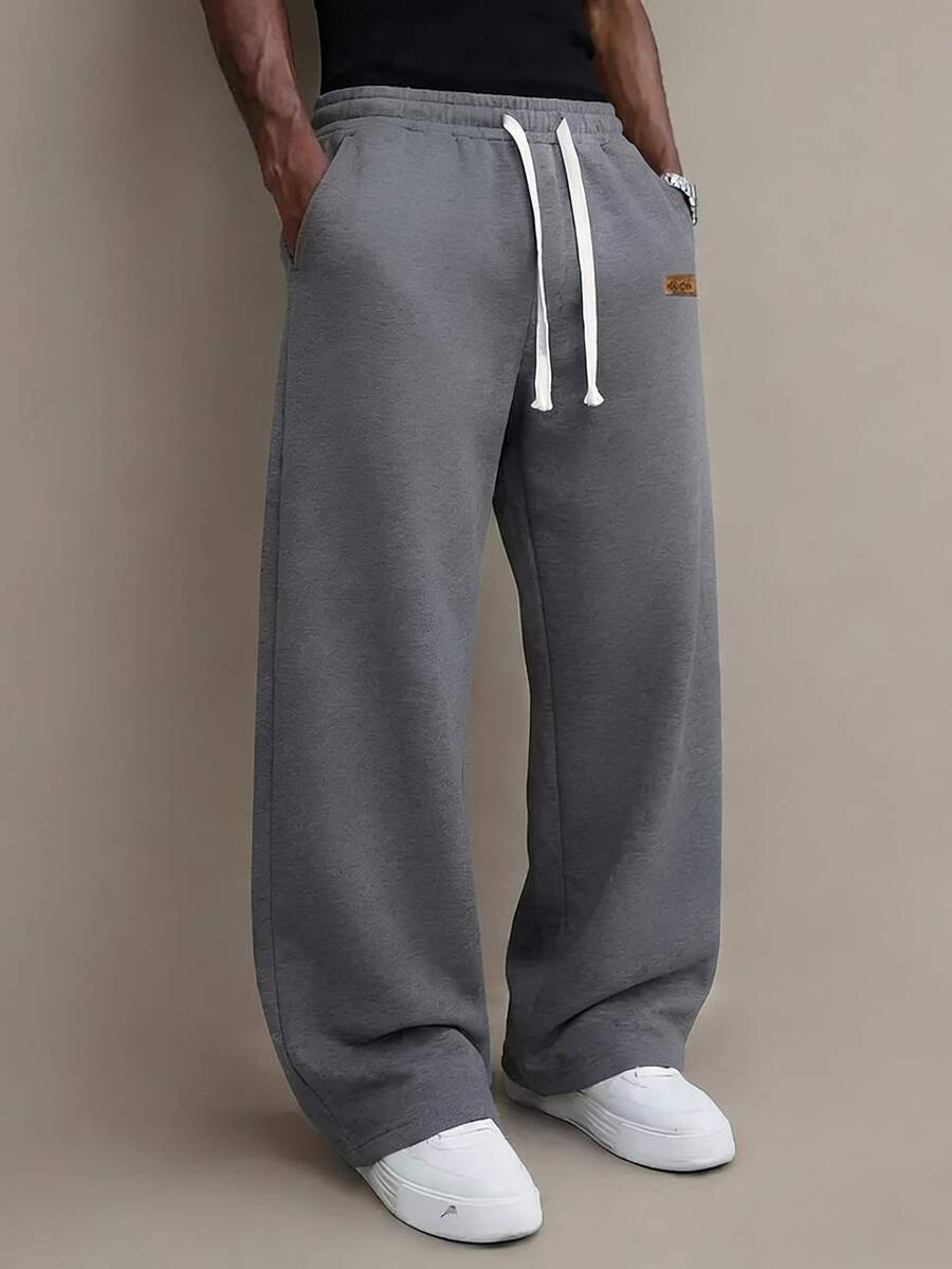 Unisex Solid Color Drawstring Sweatpants, Loose Wide-Leg Design, Lightweight Fabric For Spring And Summer, Comfortable For Commuting And Everyday Wear. - Dark Grey - View 1