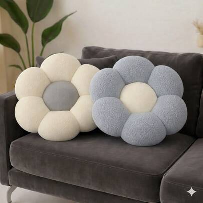 2 Pieces Daisy- Ultrashaped-Soft Plush Seat/Mat - 45x45 Cm - Made In Türkiye