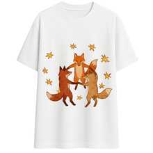 Cute Mystic Foxes Vintage Cottagecore Stars T-Shirt In 100% Cotton With Premium Print - 白色 - 查看 2