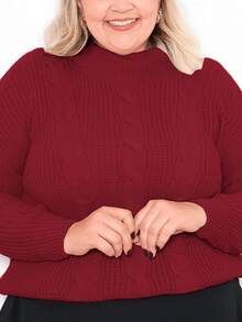 Women's Plus Size High Neck Premium Knit Blouse For Winter, Cold Weather, Elegant, Modern, Long Sleeve, Casual - Redwood - View 5