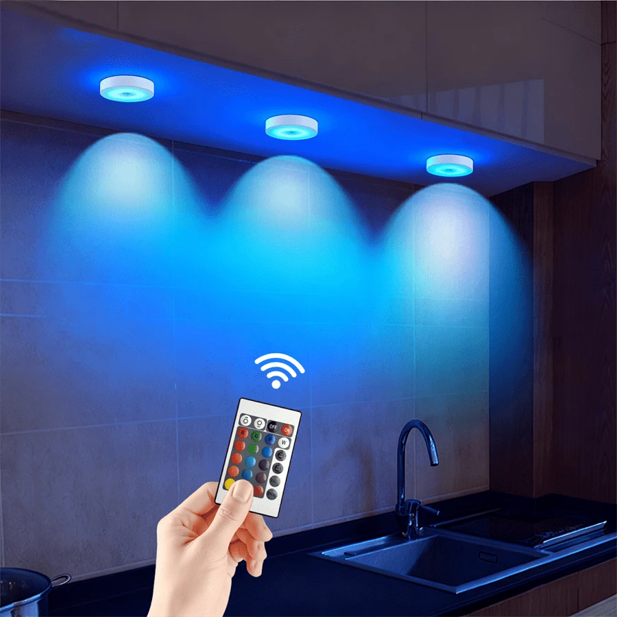 1/3/6pcs USB Rechargeable RGB Display Cabinet Ambient Light With Remote Control Adjustable Dimming Light, Timing Function, LED Light Suitable For Wardrobe, Stairs, Bedroom, Display Cabinet, Bookshelf, Counter Lighting (250mAh)