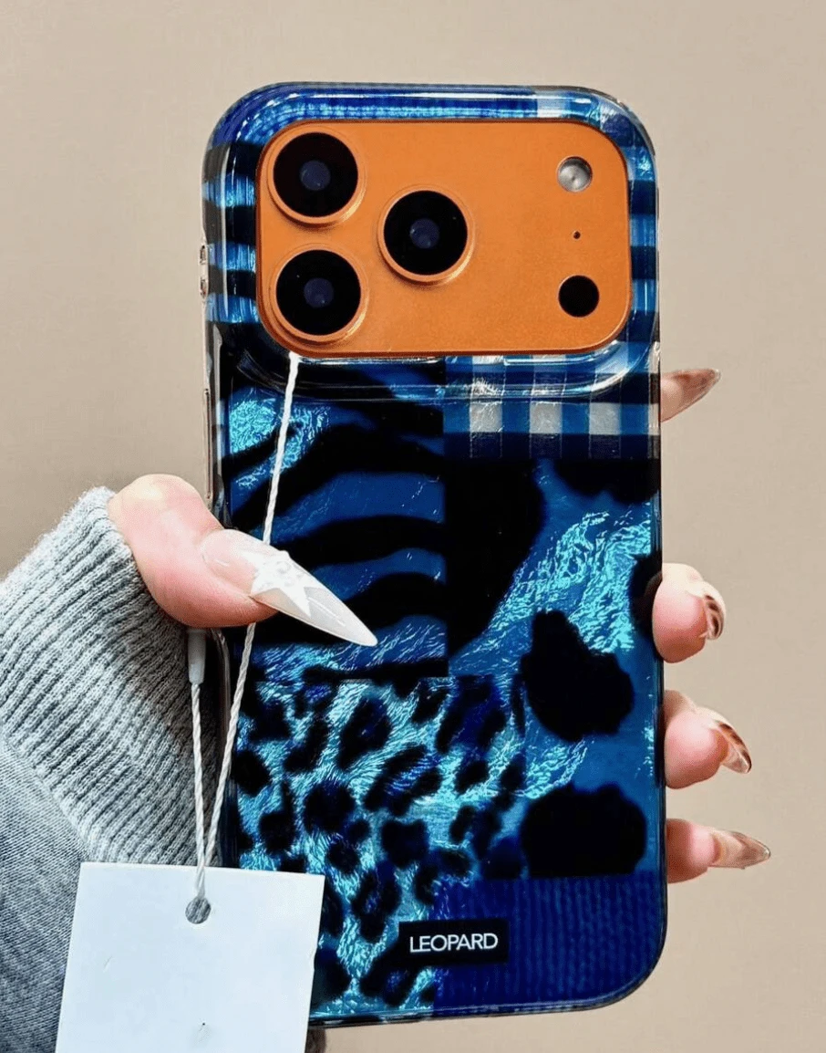 Luxury Leopard Print Patchwork Wavy Eagle Claw Tiger Stripe Phone Case, Compatible With IPhone 17 Pro Max, 17 Pro, 17 Air, 17, 12, 13, 14, 15, 16 Pro Max, 14 Plus, 15 Plus, 16 Plus, 11, 17, 16, 15, 14, 13, 12, Glossy Protective Cover Travel Essential - 藍色 - 查看 1