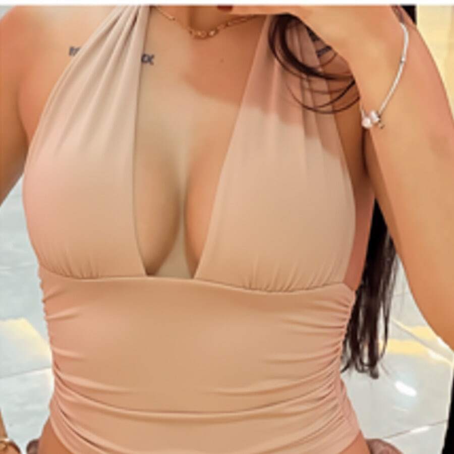 Multi-Way V-Neck Cropped Top By Livia Blogger - Nude - View 1