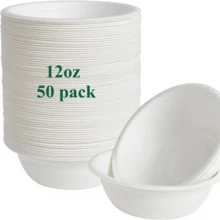 50个/100个白色圆形纸碗，轻质无涂层纸碗，适用于甜点、烧烤、野餐、婚礼、毕业派对（500毫升/350毫升） - 白色 - 查看 11