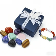 7pcs Wooden Box Set Of 7 Chakra Crystals & Healing Stones, Spiritual Meditation Gemstone Kit, Beginner Witchcraft Supplies, Raw Stone Gift - Multicolor - View 6