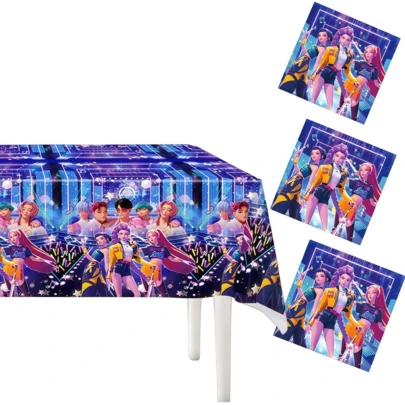 5pcs/Set Girl Group Theme Party Tablecloth, Birthday Party Decoration, Disposable PE Tablecloth, Suitable For K-Pop Fan Party Decor [Random Delivery] (The Tablecloth Image Shows No White Border, But The Actual Product Has A White Border.)