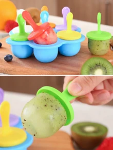 1个硅胶七孔冰棒模具，多功能硅胶冰棒模具，冰淇淋模具，DIY儿童自制冰淇淋模具，家用多功能冰淇淋模具，厨房用具，冰棒，水果，冰淇淋，刨冰，冰块，婴儿辅食，布丁，蛋糕，食品，家庭，厨房，家居 - 彩色 - 查看 5