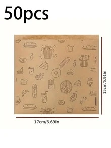 50/100个牛皮纸三明治袋，防油防漏一次性食品袋，适用于汉堡、甜点、炸鸡 | 派对、餐饮、餐车密封零食包装 | 婚礼、生日 | 返校季 - 彩色 - 查看 10