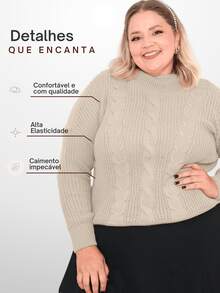 Women's Plus Size Blouse High Neck Knit Winter Cold Elegant Modern - Cream - View 4