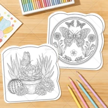 Libro para colorear con patrones asimétricos de mariposas y flores para adultos, libro de dibujo lindo para niños, regalo perfecto para fiestas y cumpleaños - Mariposas y flores - Ver 9