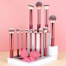 15pcs Makeup Brush Set, Including Powder Brush, Blush Brush, Highlighter Brush, Eyeshadow Brush, Lash Brush, Eyeliner Brush, Angled Makeup Sponge, Round Makeup Sponge, Round Powder Puff, Triangle Powder Puff, Triangle Makeup Sponge For Loose Powder, Liquid Foundation Mixing Makeup Sponge, Beauty Makeup Tools - Burgundy - View 6